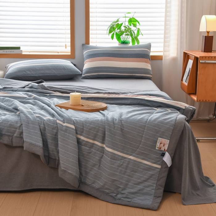 91家纺网 家纺一手货源 找家纺 圣尔雅家纺 2025新款里外全棉色织夏被新疆棉花被纯棉被子空调被夏凉被 绅士灰格
