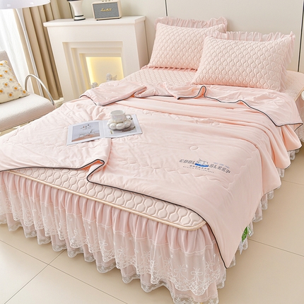 民新家纺 2025新款凉感丝床裙乳胶凉席系列 唯美-淡雅粉