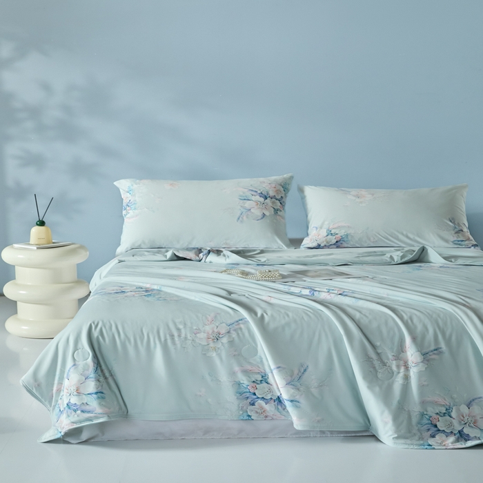 91家纺网 家纺一手货源 找家纺 2025春夏新款100%双面锦纶美式印花夏被凉感空调被 珍珠花海