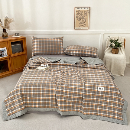 鸣升家纺 2025新款100%里外全棉棉花夏被无印风全棉色织水洗棉夏凉被空调被夏被春秋被单人可机洗 南国灰