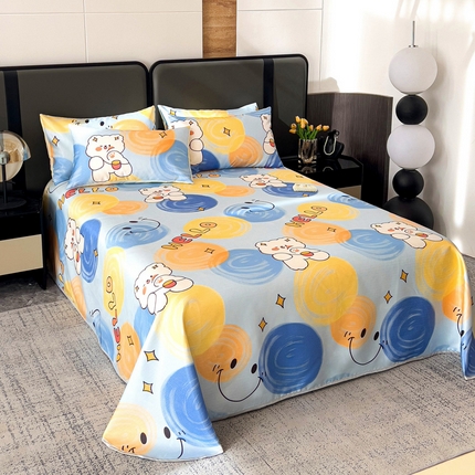 纽缦家纺 2025新款印花冰丝防滑床单 活力青春蓝