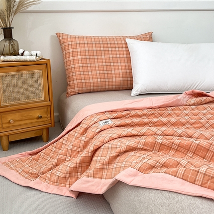 鸣升家纺 2025新款100%里外全棉棉花夏被无印风全棉色织水洗棉夏凉被空调被夏被春秋被单人可机洗 格诺桔