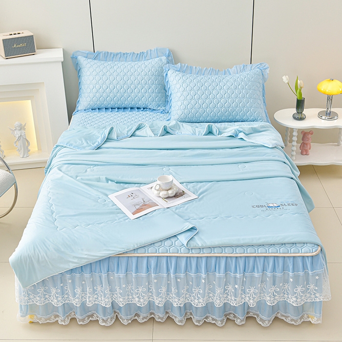 91家纺网 家纺一手货源 找家纺 民新家纺 2025新款凉感丝床裙乳胶凉席系列 唯美-天蓝