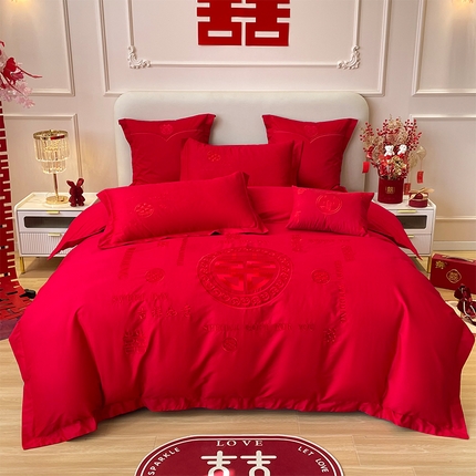 91家纺网 家纺一手货源 找家纺 （总）富之雅婚庆 2025新款亲肤棉磨毛刺绣婚庆四件套多件套