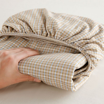 91家纺网 家纺一手货源 找家纺 2025新款全棉老粗布床单床笠-单床笠 全棉条格-塞约-绿