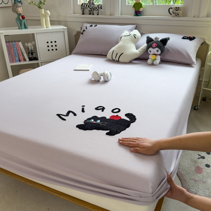 91家纺网 家纺一手货源 找家纺 席世家 2025春夏新款全棉纯棉老粗布印花床笠凉席席子 小懒猫