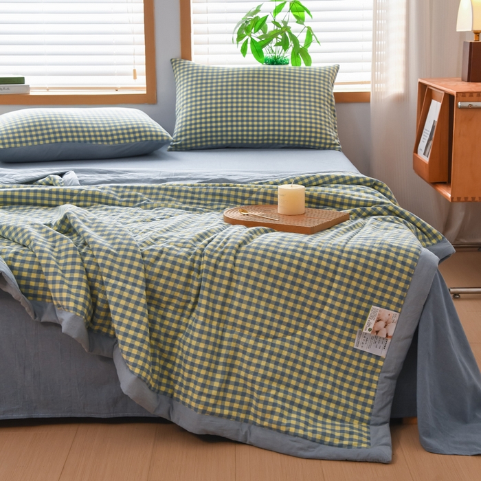 91家纺网 家纺一手货源 找家纺 圣尔雅家纺 2025新款里外全棉色织夏被新疆棉花被纯棉被子空调被夏凉被 黄蓝小格