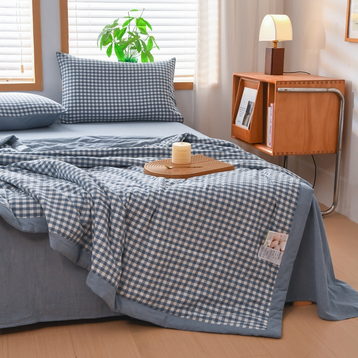 91家纺网 家纺一手货源 找家纺 圣尔雅家纺 2025新款里外全棉色织夏被新疆棉花被纯棉被子空调被夏凉被 蓝小格