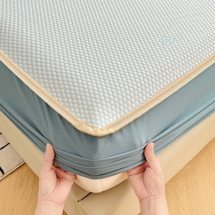 91家纺网 家纺一手货源 找家纺 梦舒羽 2025新款凉豆豆凉席-床笠款 凉豆豆-小熊蓝