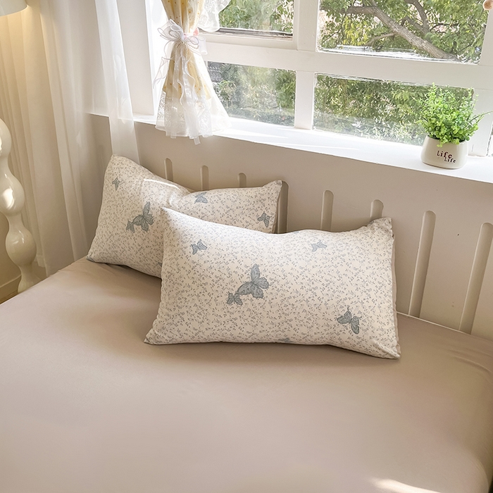 91家纺网 家纺一手货源 找家纺 玖明2025新款A类加厚柔软针织棉双层纱四件套 蝶梦花香