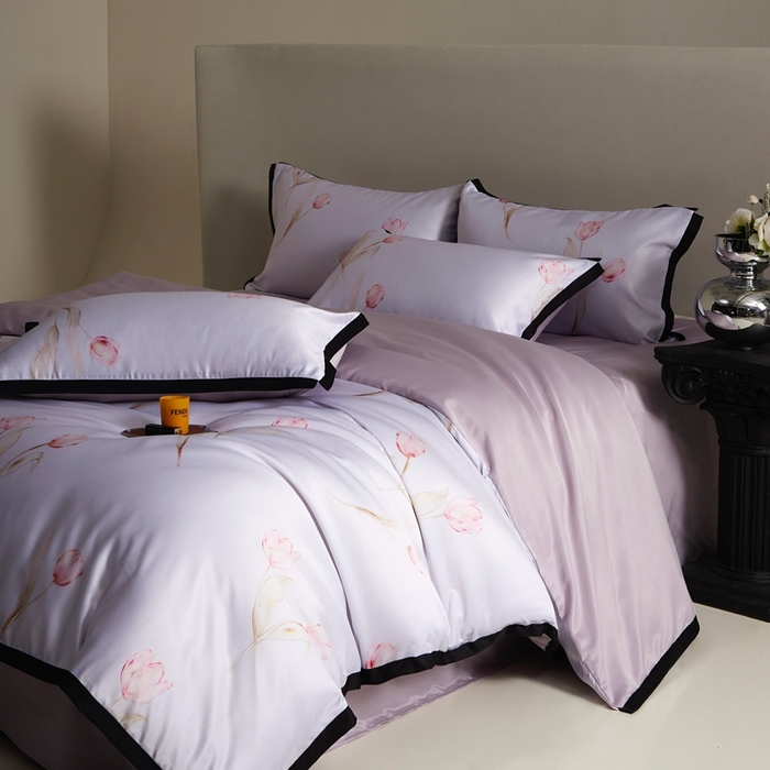 91家纺网 家纺一手货源 找家纺 优悦 2025新款冰丝数码印花四件套 花期-紫