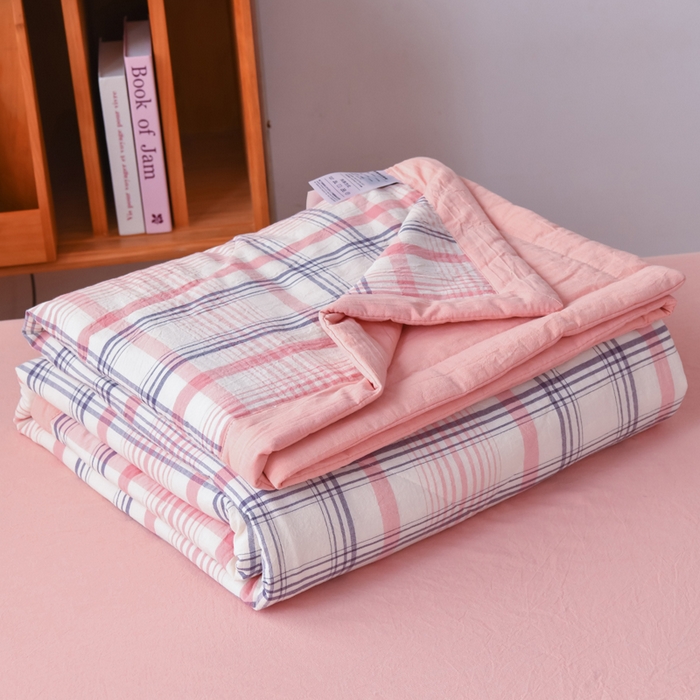 91家纺网 家纺一手货源 找家纺 圣尔雅家纺 2025新款里外全棉色织夏被新疆棉花被纯棉被子空调被夏凉被 粉条格