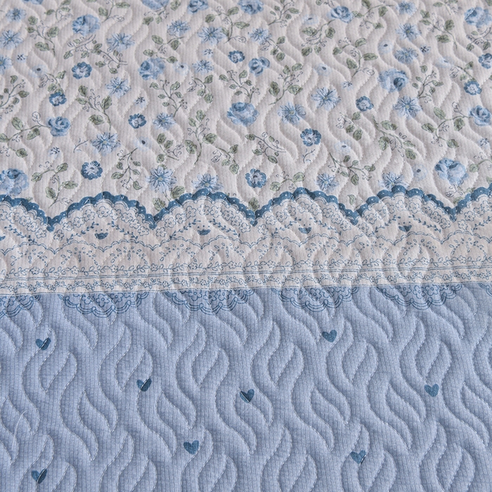 91家纺网 家纺一手货源 找家纺 梦柏 2025新款韩版双层纱夹棉绗缝床盖夏被四件套 幽香