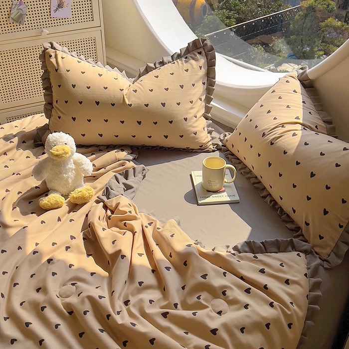 91家纺网 家纺一手货源 找家纺 欧尚 2025新款夏被四件套 灰爱心