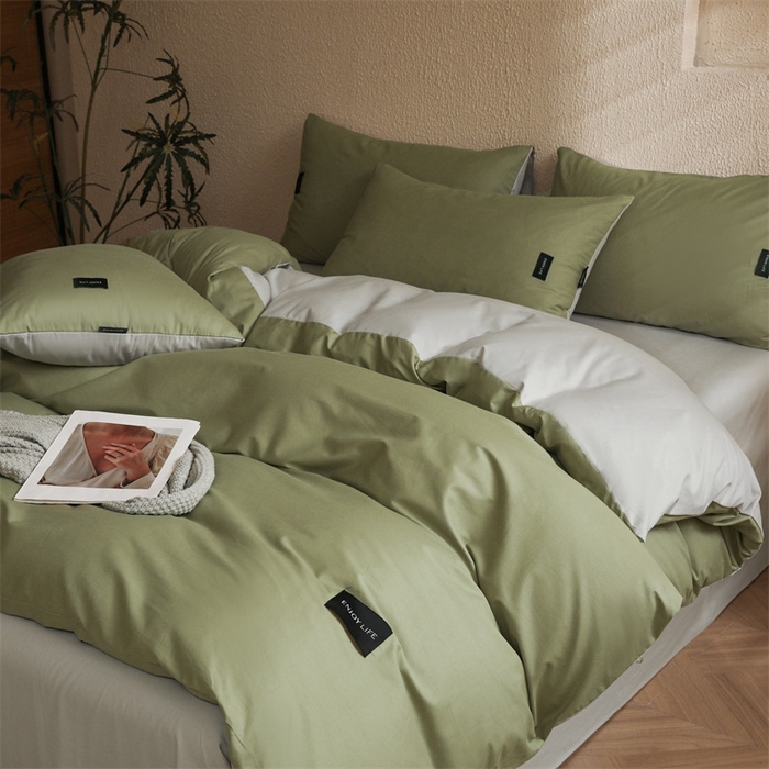 91家纺网 家纺一手货源 找家纺 （总）启程2025新款全棉纯色双拼无印风四件套