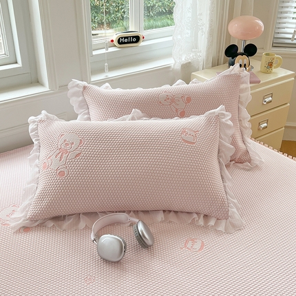 梦舒羽 2025春夏新款冰豆豆花边单人单枕套枕套单件 冰豆豆-小熊粉