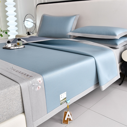 小牛席业  2025新款华夫格-鲜花清凉冰丝席凉席席子系列 蓝色