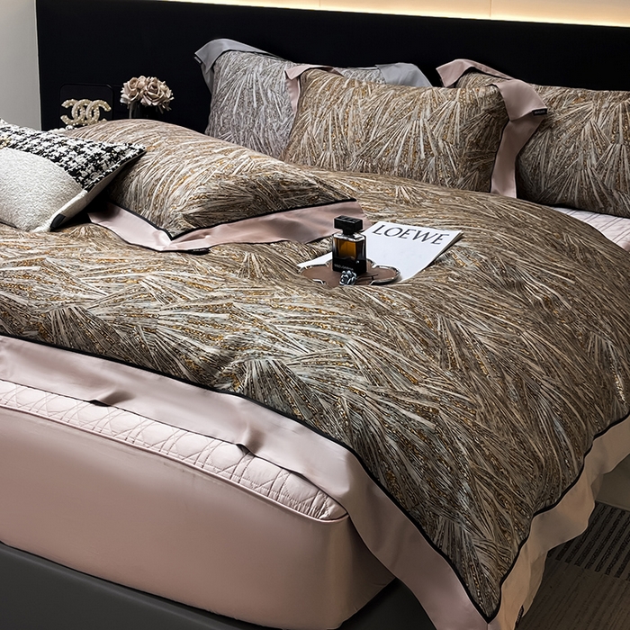 91家纺网 家纺一手货源 找家纺 2025夏季新品A类100支天丝棉夹棉床盖床笠四件套全棉纯棉床单加厚高端重工刺绣长绒棉床上用品    曼莎