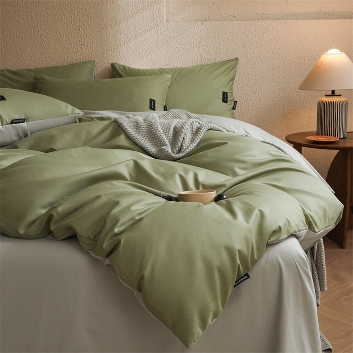 91家纺网 家纺一手货源 找家纺 （总）启程2025新款全棉纯色双拼无印风四件套