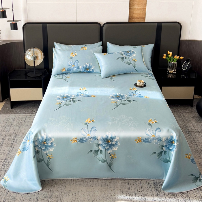 91家纺网 家纺一手货源 找家纺 纽缦家纺 2025新款印花冰丝防滑床单 锦绣风尚