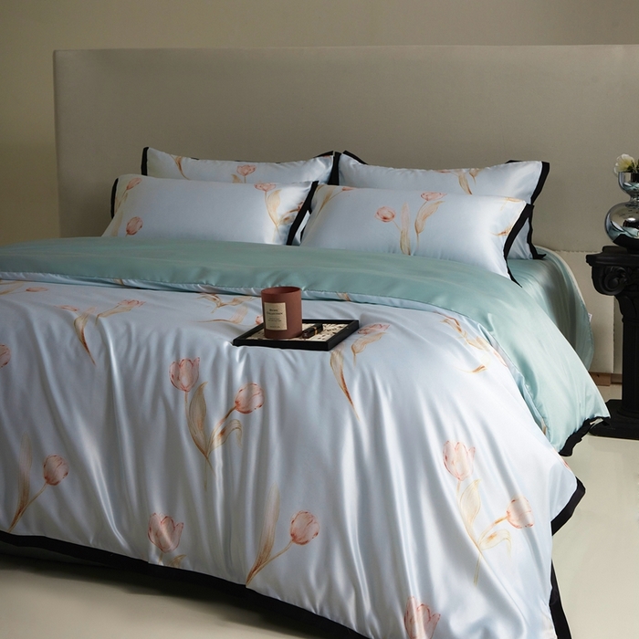 91家纺网 家纺一手货源 找家纺 优悦 2025新款冰丝数码印花四件套 花期-绿