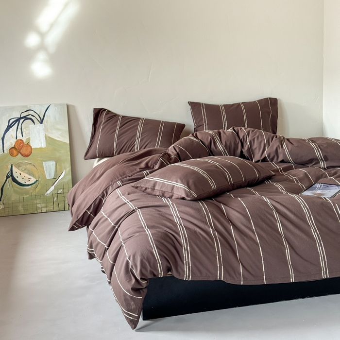 91家纺网 家纺一手货源 找家纺 山舍家居 2025新款全棉纯棉色织提花四件套-弗洛伦萨的落日 弗洛伦萨的落日-巧克力色