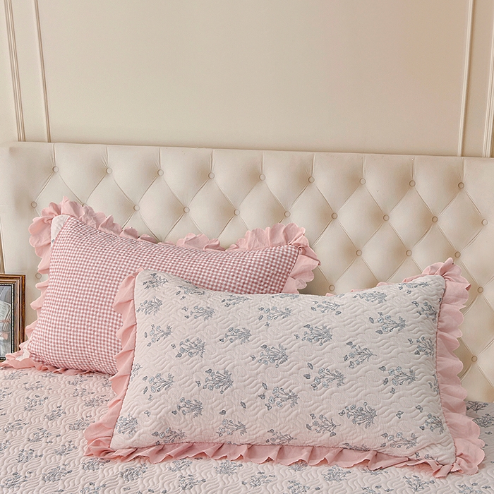 91家纺网 家纺一手货源 找家纺 梦柏 2025新款韩版双层纱夹棉绗缝床盖夏被四件套 春意