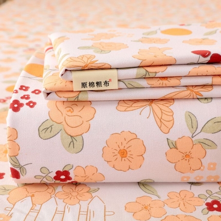 91家纺网 家纺一手货源 找家纺 萌飞 2025新款全棉纯棉老粗布席子凉席卡通床单 橙意满满