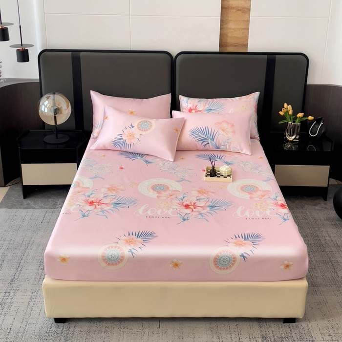 91家纺网 家纺一手货源 找家纺 纽缦家纺 2025新款印花冰丝床笠 春色