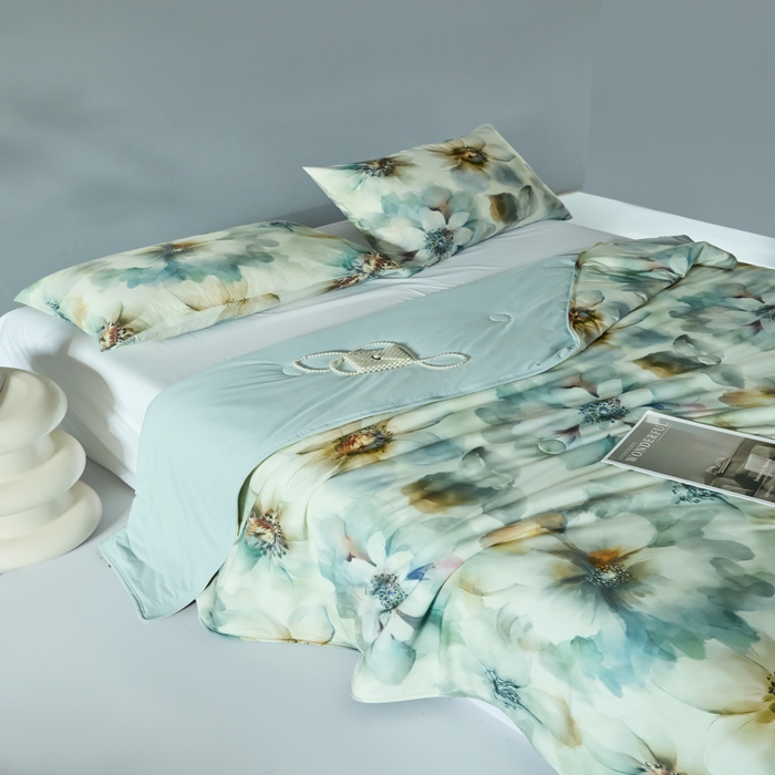 91家纺网 家纺一手货源 找家纺 2025春夏新款100%双面锦纶美式印花夏被凉感空调被 韵染