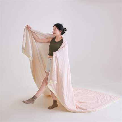 默忆 2025新款锦氨纯色双拼凉感丝夏被豆豆夏凉被空调被豆豆被 水蜜桃