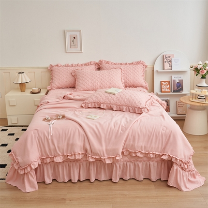 91家纺网 家纺一手货源 找家纺 （总）恒爱家纺 2025新款针织棉立体扶桑花夏被床盖四件套