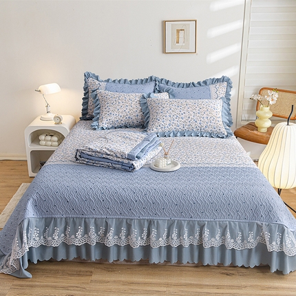 91家纺网 家纺一手货源 找家纺 （总）梦柏 2025新款韩版双层纱夹棉绗缝床盖夏被四件套