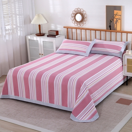 恋尚羽 2025新款加厚纯棉老粗布凉席三件套 条纹 豆沙