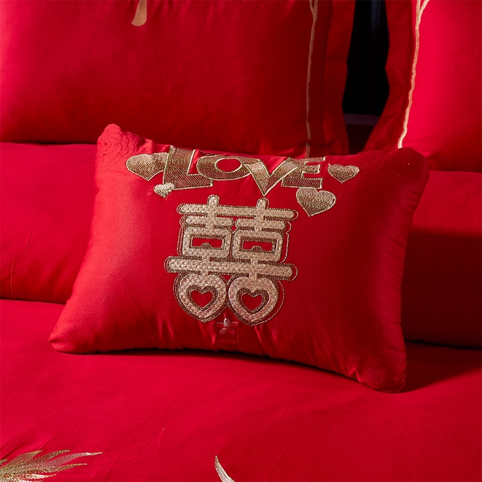 91家纺网 家纺一手货源 找家纺 富之雅婚庆 2025新款亲肤棉磨毛刺绣婚庆四件套多件套 龙凤双喜