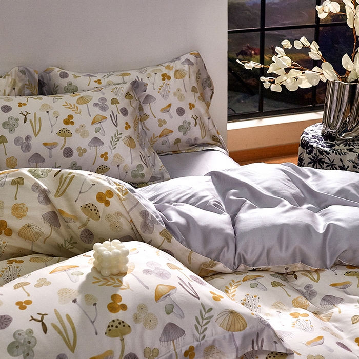 91家纺网 家纺一手货源 找家纺 未来家居 2025春夏新款100支莱赛尔天丝贡缎纯色印花系列高端礼盒四件套 春熙