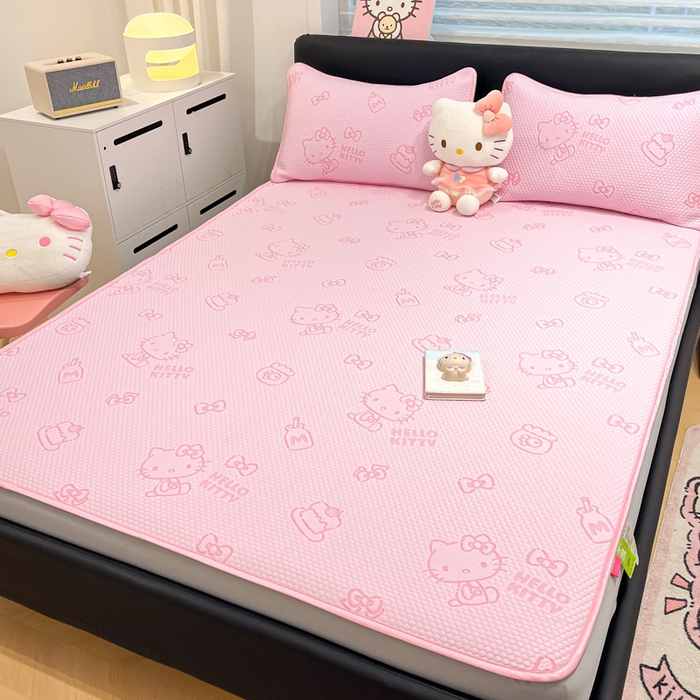 91家纺网 家纺一手货源 找家纺 八零年代 2025新款三丽鸥正版授权A类提花冰豆豆凉席平铺款床笠款系列 冰豆豆-KT粉