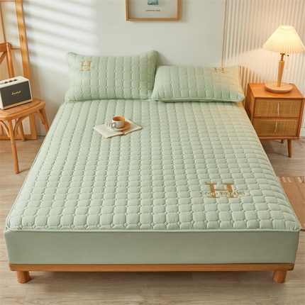 恒爱家纺 2025新款H系列全棉色织水洗棉床笠 清新绿