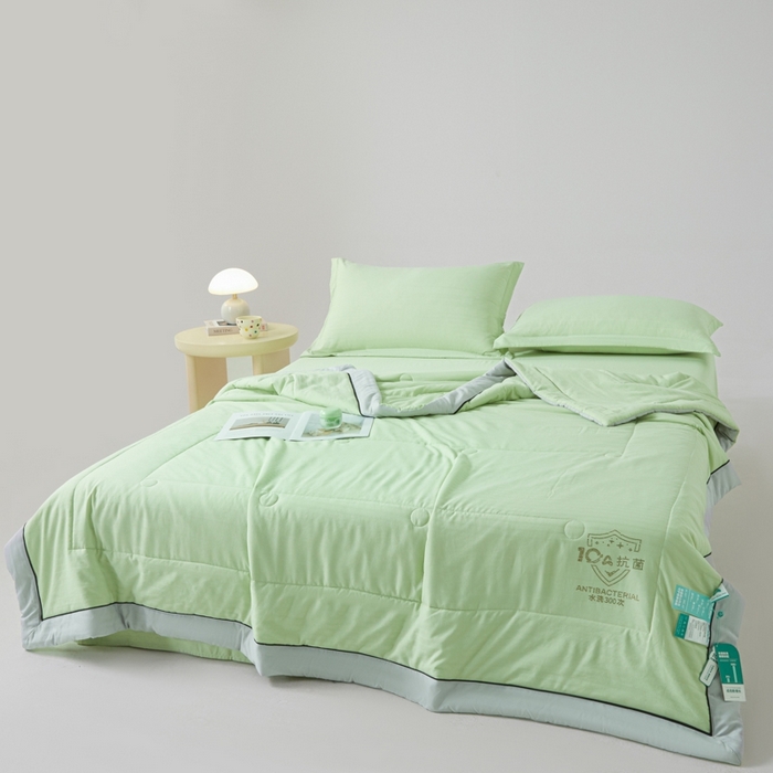 91家纺网 家纺一手货源 找家纺 宝士康家纺 2025新款10A抗菌华夫条提花夏被 青绿