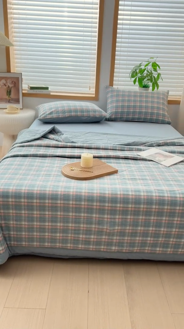 91家纺网 家纺一手货源 找家纺 圣尔雅家纺 2025新款里外全棉色织夏被新疆棉花被纯棉被子空调被夏凉被 蜜粉条格