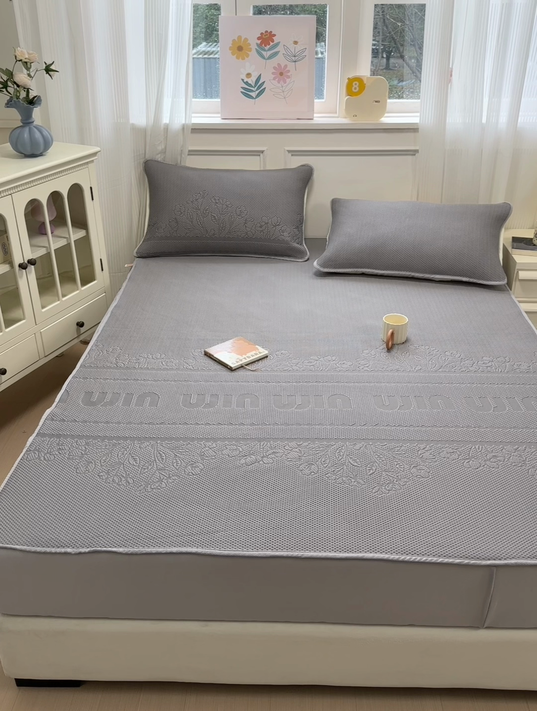 91家纺网 家纺一手货源 找家纺 金爱家 2025新款430克中分子豆豆席凉席席子 豆豆席-繁华灰