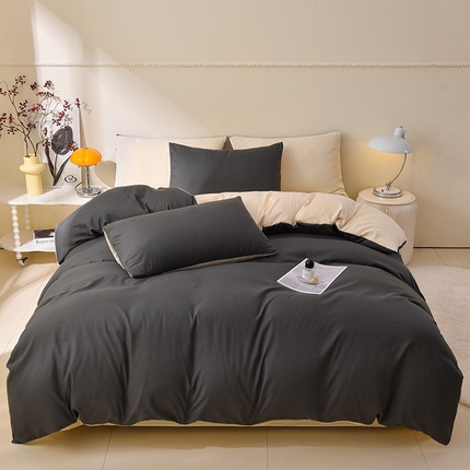 迪拜家纺 2025新款加厚水洗棉四件套-深灰+香槟