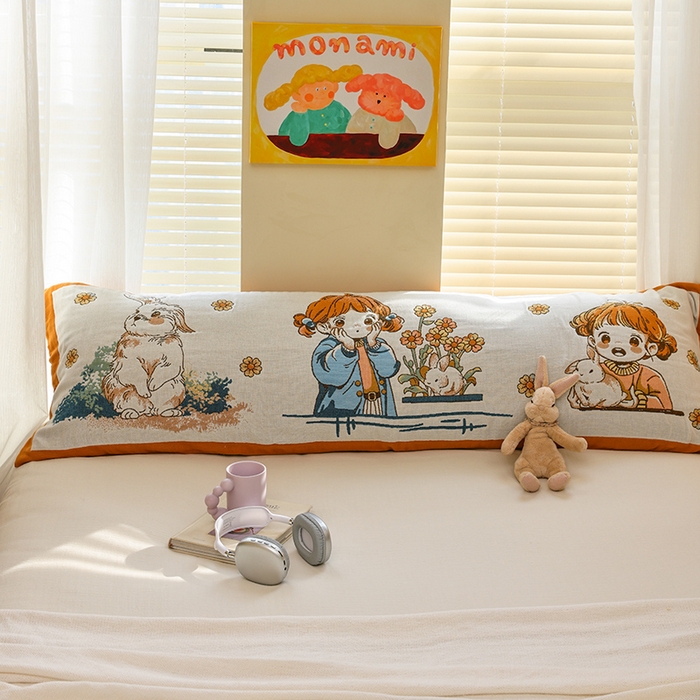 91家纺网 家纺一手货源 找家纺 雯雨2025新款A类卡通双人纱布枕套 花团女孩