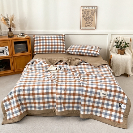 鸣升家纺 2025新款100%里外全棉棉花夏被无印风全棉色织水洗棉夏凉被空调被夏被春秋被单人可机洗 七彩格兰