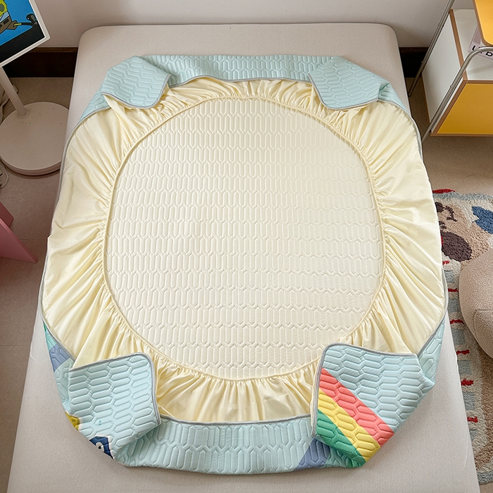 91家纺网 家纺一手货源 找家纺 金爱家 2025新款海绵宝宝乳胶凉席床笠款凉席席子 凉席床笠款-彩虹海绵宝宝