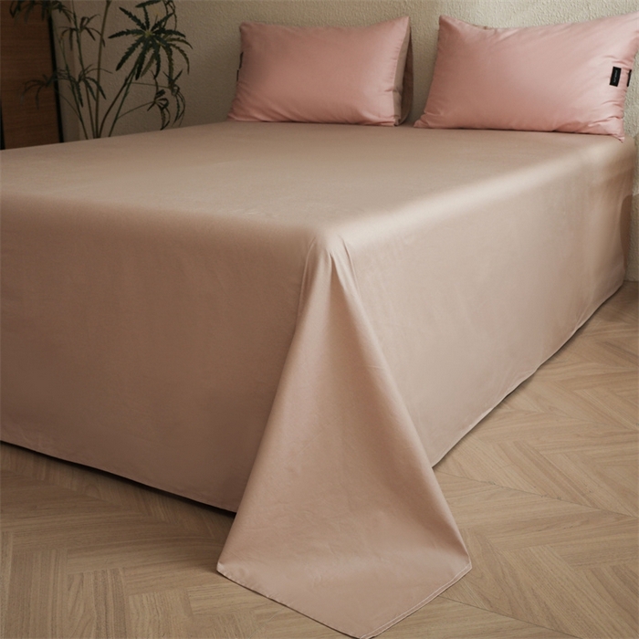 91家纺网 家纺一手货源 找家纺 启程2025新款全棉纯色双拼无印风四件套 奶油粉+杏仁