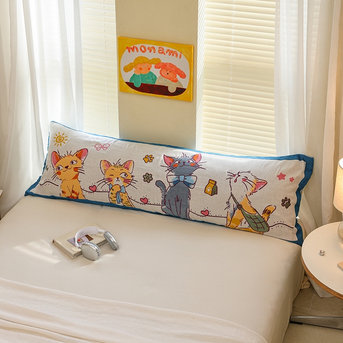 91家纺网 家纺一手货源 找家纺 雯雨2025新款A类卡通双人纱布枕套 呆萌小猫