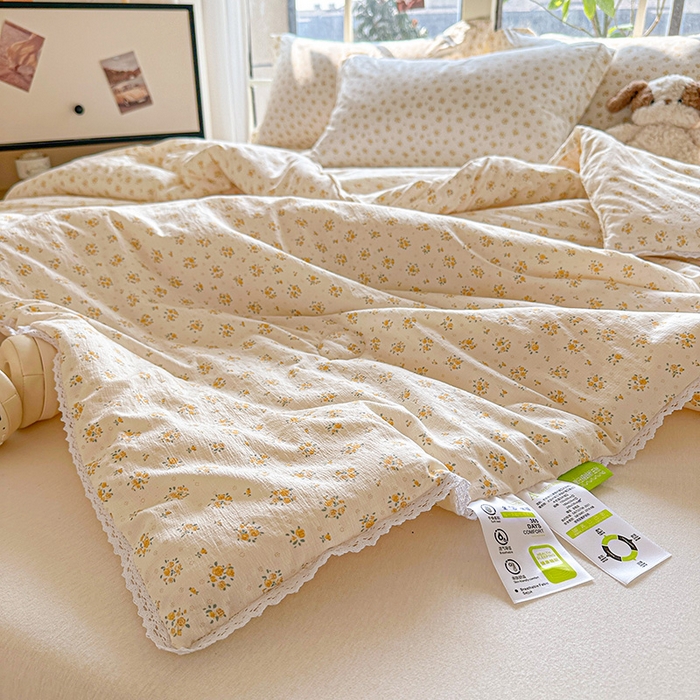 91家纺网 家纺一手货源 找家纺 2025新款双层皱皱纱水洗棉夏被夏凉被空调被可机洗空调被子被芯棉被 橘子海