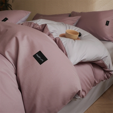 启程2025新款全棉纯色双拼无印风四件套 香芋紫+水晶紫