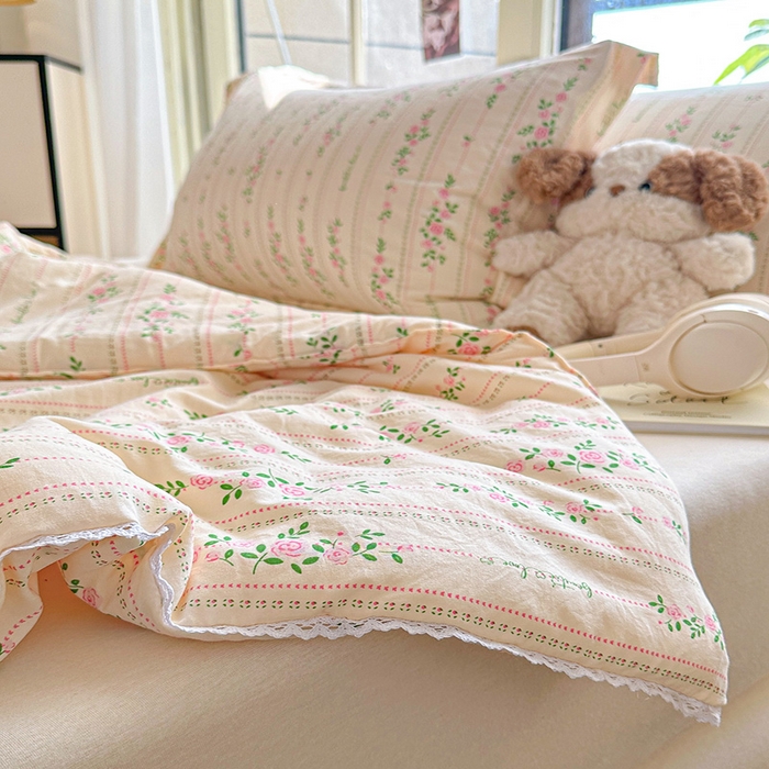 91家纺网 家纺一手货源 找家纺 2025新款双层皱皱纱水洗棉夏被夏凉被空调被可机洗空调被子被芯棉被 粉黛花园